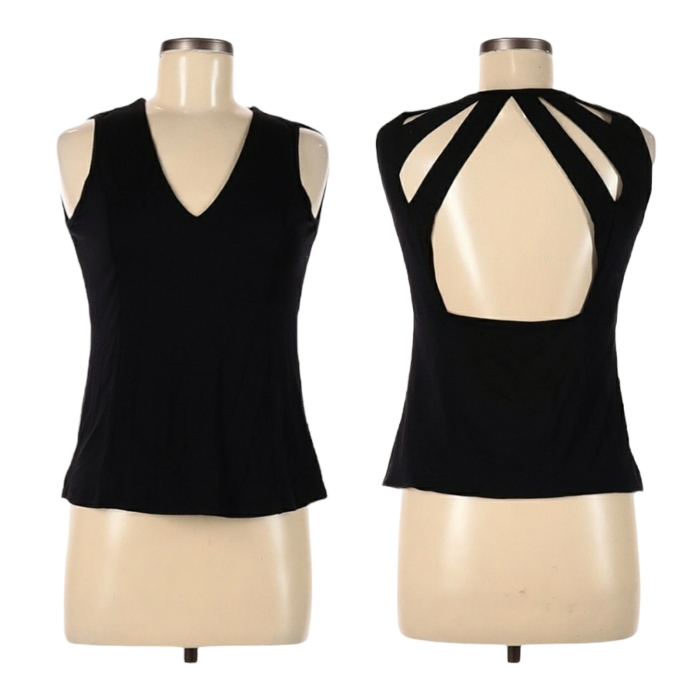 Sady & Lu Black Sleeveless Top Size M Open Back Sexy Classic V-Neck